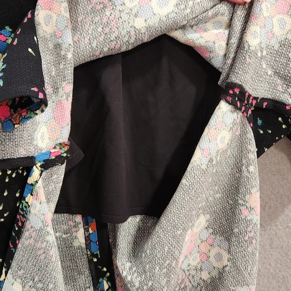 Anthropologie Floral Puff Sleeve Smocked Back Midi Dress Black Multicolor Size 4